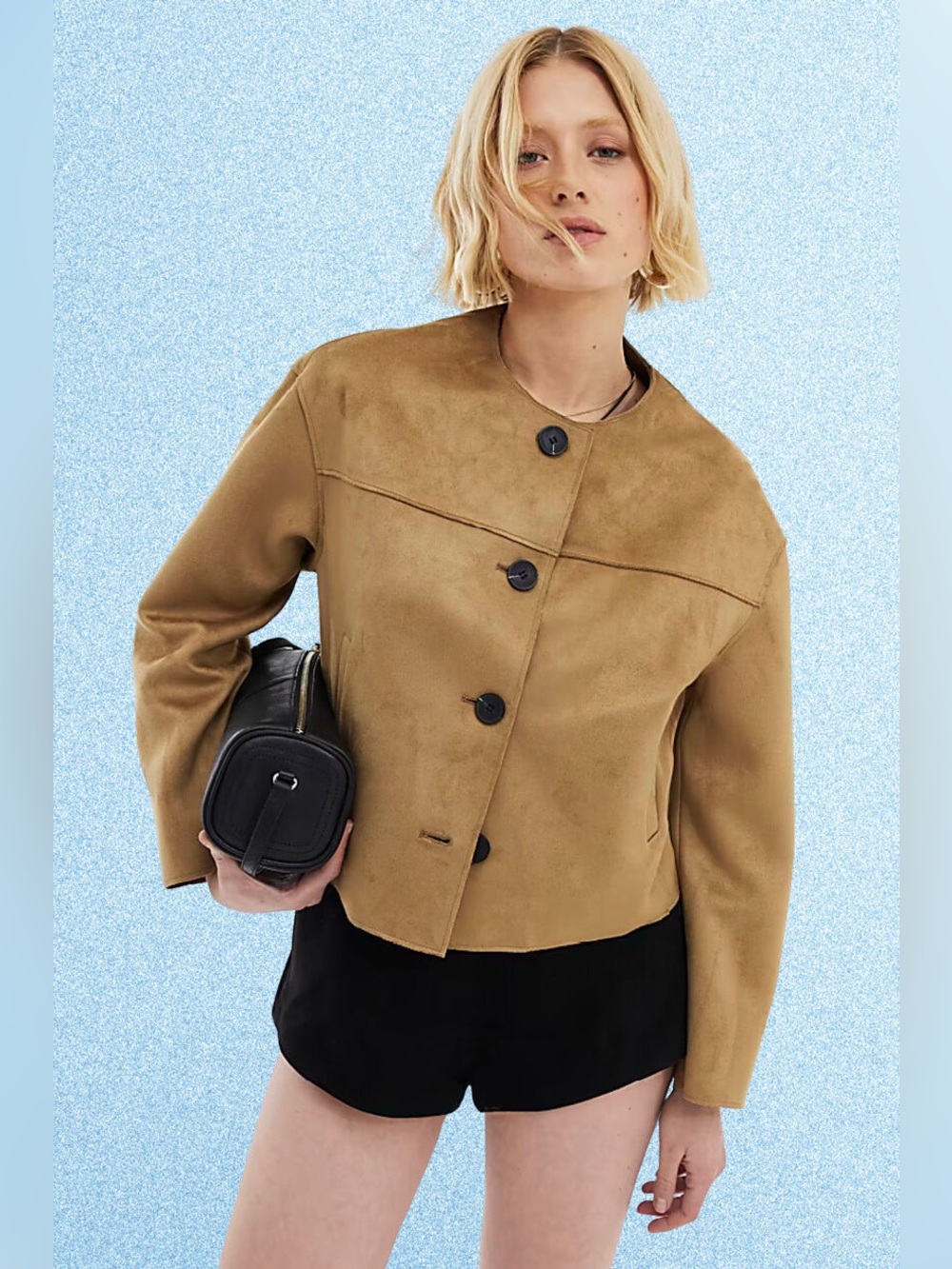 NWOT Zara Basic Faux Suede Snap Front Jacket – Camel/Tan – Size XS